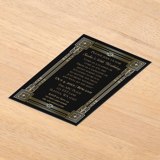 Roaring 20s art deco grote gatsby verjaardag acryl uitnodigingen (Laagn)