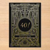 Roaring 20s art deco grote gatsby verjaardag acryl uitnodigingen (Voorkant)