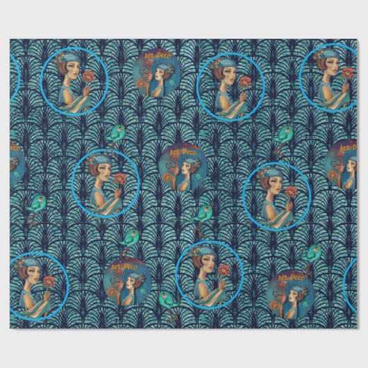 Roaring 20's Art Deco Lady in Blauw Cadeaupapier (Vlak)