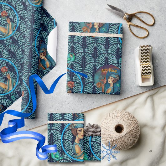 Roaring 20's Art Deco Lady in Blauw Cadeaupapier