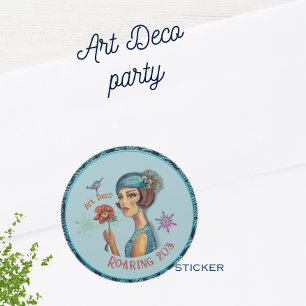 Roaring 20's Art Deco Lady in Blauw Ronde Sticker