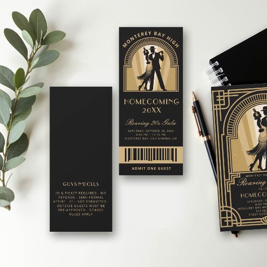 Roaring 20s Art Deco Prom Homecoming School Ticket Kaart