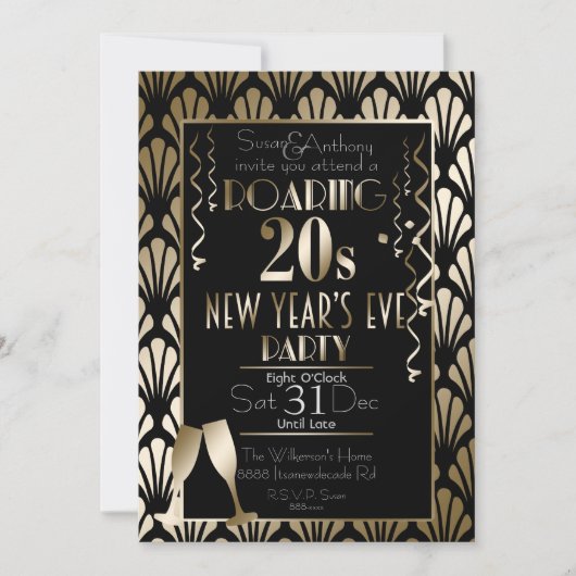 Roaring 20s Art Deco Retro Gouden Oudejaarsavond Kaart (Voorkant)