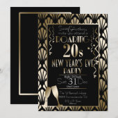 Roaring 20s Art Deco Retro Gouden Oudejaarsavond Kaart (Voorkant / Achterkant)