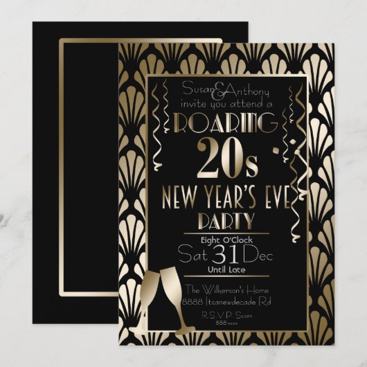 Roaring 20s Art Deco Retro Gouden Oudejaarsavond Kaart (Voorkant / Achterkant)