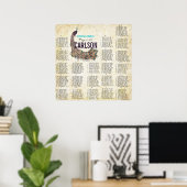 Roaring 20s Damask Peacock Gold Seating Chart Poster (Thuiskantoor)