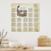 Roaring 20s Damask Peacock Gold Seating Chart Poster (Keuken)