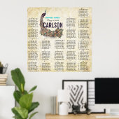 Roaring 20s Damask Peacock Gold Seating Chart Poster (Thuiskantoor)