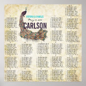 Roaring 20s Damask Peacock Gold Seating Chart Poster (Voorkant)