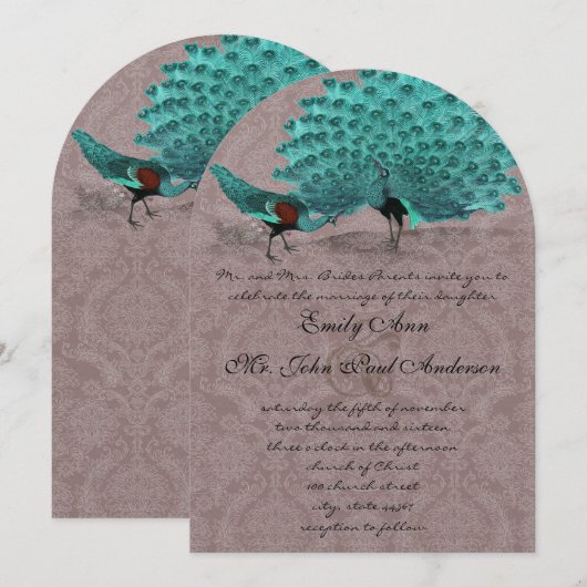 Roaring 20s Damask Turquoise Love Bird Peacock Kaart (Voorkant / Achterkant)