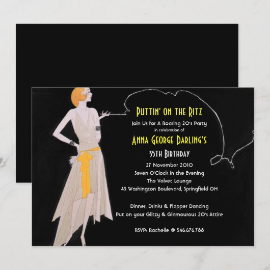 Roaring 20's - Flapper Party Uitnodigingen (Voorkant / Achterkant)