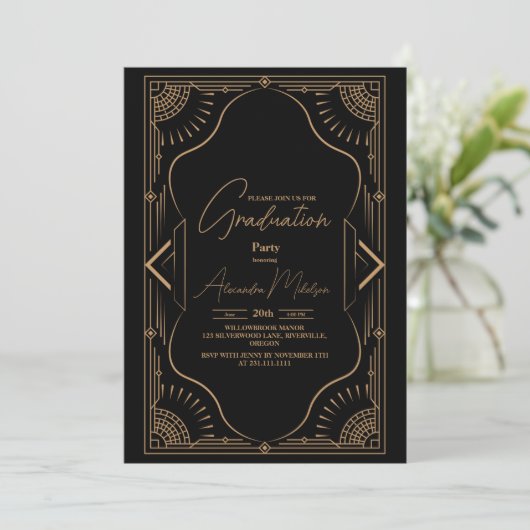Roaring 20s Gatsby Art Deco Afstuderen Kaart (Staand voorkant)