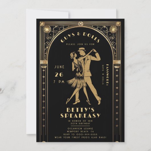 Roaring 20s Gatsby Gold Flapper Speakeasy Verjaard Kaart (Voorkant)