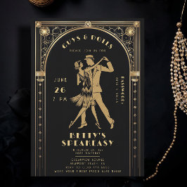 Roaring 20s Gatsby Gold Flapper Speakeasy Verjaard Kaart
