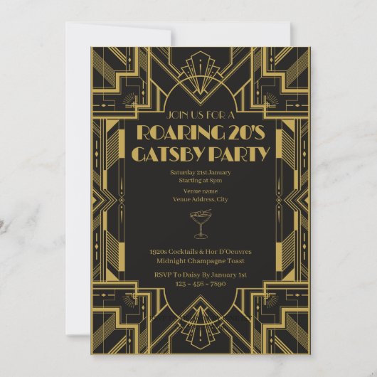 Roaring 20s Gatsby Party Birthday invitation (Voorkant)