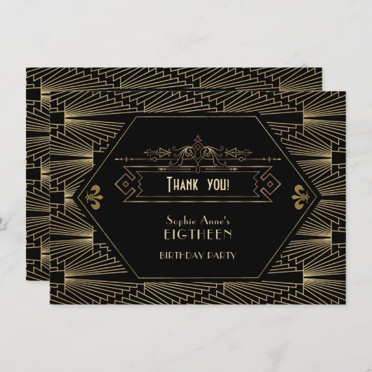 Roaring 20s Great Gatsby Art Deco 18th Birthday Bedankkaart (Voorkant / Achterkant)
