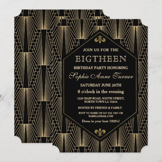 Roaring 20s Great Gatsby Art Deco 18th Birthday Kaart (Voorkant / Achterkant)