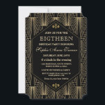 Roaring 20s Great Gatsby Art Deco 18th Birthday Kaart<br><div class="desc">Grote Gatsby  Art Deco Birthday Party Invitation. Het zwarte en gouden kaartontwerp van 1920 is voorzien van een prachtige geometrische stijl van Art Deco. Het gebruik personaliseert hulpmiddel om uw info toe te voegen. Zie ook mijn 18e Collectie op de geboorte.</div>