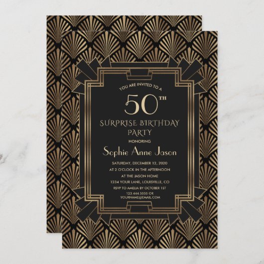 Roaring 20's Great Gatsby Art Deco 50th Birthday Kaart (Voorkant / Achterkant)