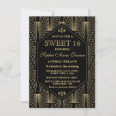 Roaring 20s Great Gatsby Art Deco Sweet 16 Party Kaart (Voorkant)