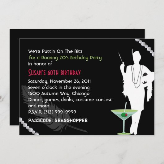 Roaring 20s Partij Uitnodiging (Voorkant / Achterkant)