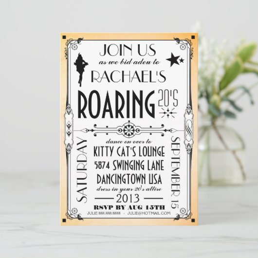 Roaring 20's Retro Art Deco Party Uitnodiging (Staand voorkant)