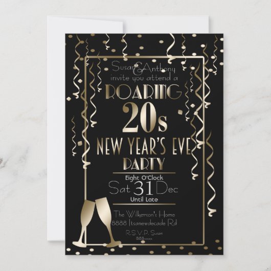 Roaring 20s Retro Gold Confetti Nieuwjaarsnacht Kaart (Voorkant)