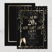 Roaring 20s Retro Gold Confetti Nieuwjaarsnacht Kaart (Voorkant / Achterkant)