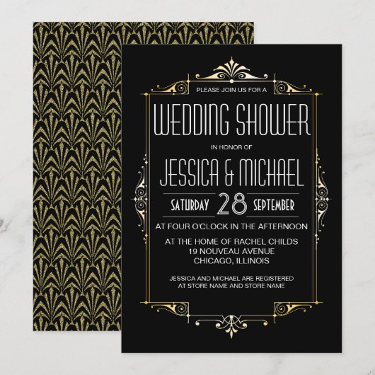 Roaring 20's Theme Wedding Shower | Art Deco-stijl Kaart (Voorkant / Achterkant)
