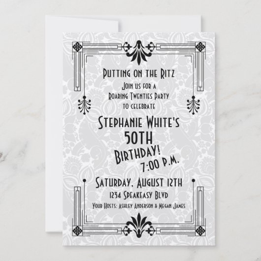 Roaring 20s Twenties Art Deco 50e verjaardagsfeest Kaart (Voorkant)