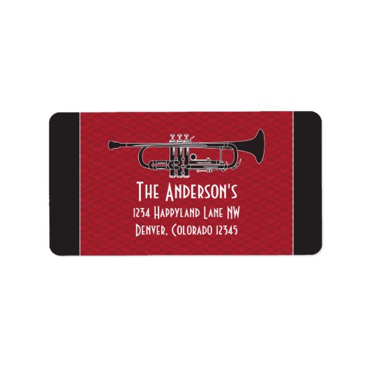 Roaring 20s Twenties Trompet Trouwadres Etiket (Voorkant)