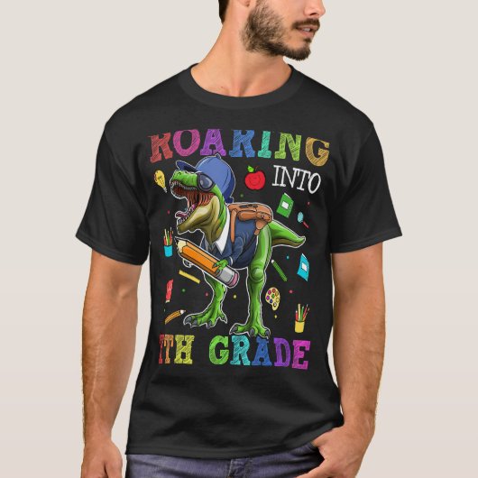 Roaring 7e klas Dinosaur Rex terug naar school stu T-shirt (Voorkant)
