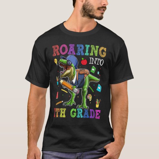 Roaring 7e klas Dinosaur Rex terug naar school stu T-shirt (Voorkant)
