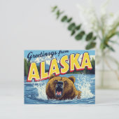 Roaring Alaska Grizzly Bear Art Briefkaart (Staand voorkant)