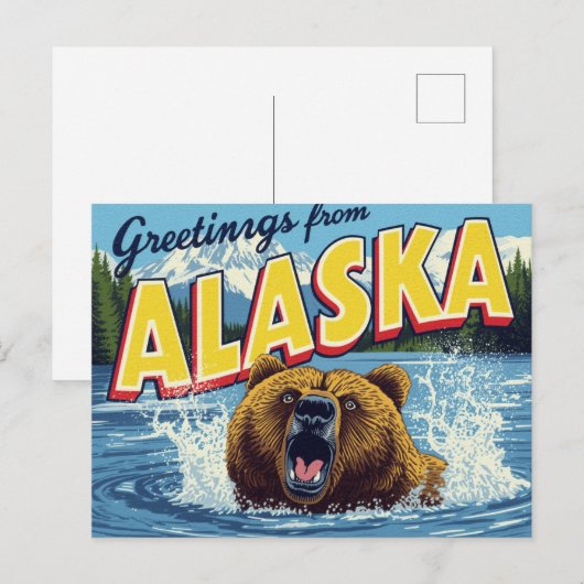 Roaring Alaska Grizzly Bear Art Briefkaart (Voorkant / Achterkant)