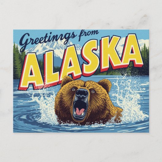 Roaring Alaska Grizzly Bear Art Briefkaart (Voorkant)