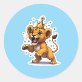 Roaring Baby Lion King Verjaardag Ronde Sticker (Voorkant)