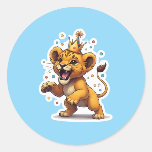 Roaring Baby Lion King Verjaardag Ronde Sticker (Voorkant)