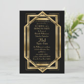 Roaring Black en Gold Art Deco Birthday Party Kaart (Staand voorkant)