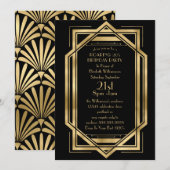 Roaring Black en Gold Art Deco Birthday Party Kaart (Voorkant / Achterkant)