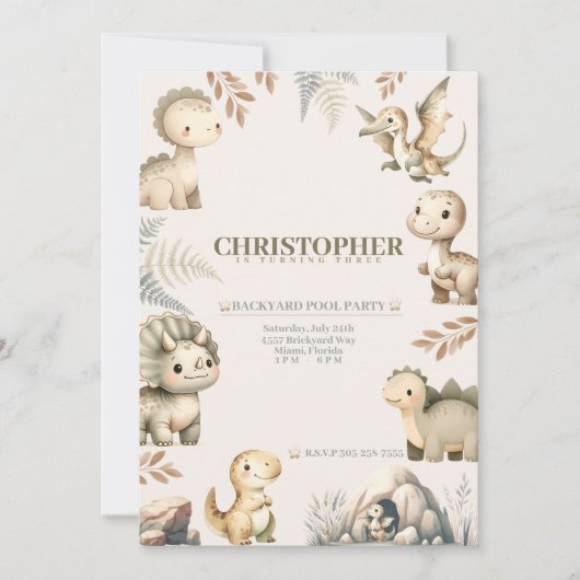 Roaring Boho Dinosaurus Thema Verjaardag Kaart (Voorkant)