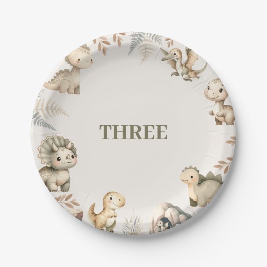 Roaring Boho Dinosaurus Thema Verjaardag Papieren Bordje (Voorkant)