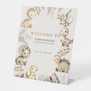 Roaring Boho Dinosaurus Thema Verjaardag Reclamebord Met Voetstuk