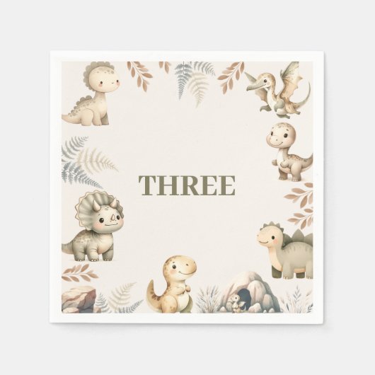 Roaring Boho Dinosaurus Thema Verjaardag Servet (Voorkant)