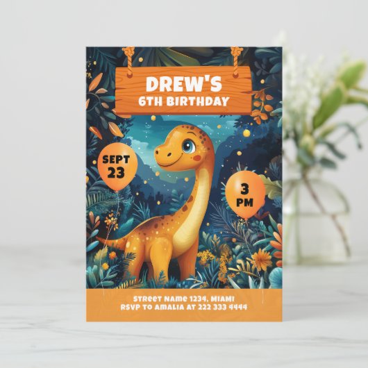 Roaring Dino Oerwoud Verjaardagsavontuur Kaart (Staand voorkant)