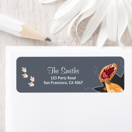 Roaring Dinosaur Baby shower Return Address Label (Insitu)