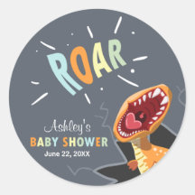 Roaring Dinosaur Baby shower Sticker Envelope Seal
