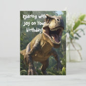 Roaring Dinosaur Birthday Green Wenskaart Kaart (Staand voorkant)