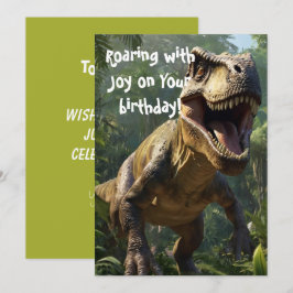 Roaring Dinosaur Birthday Green Wenskaart Kaart
