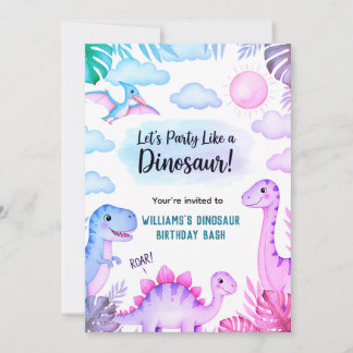 Roaring Dinosaur Birthday Invitation Kaart